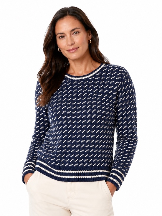 L.L. Bean Sweaters - L.L.Bean 100% Lambswool Fair Isle Sweater Navy Ivory Coastal Grandma M Petite